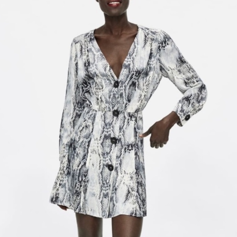 Zara basic snake print button down dress